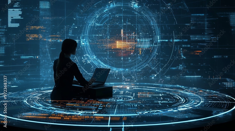 Poster IT Professional using Tablet Computer for Augmented Visualization within Cloud Computing Facilities. Working for Cyber Data Security Company as a System Engineer.