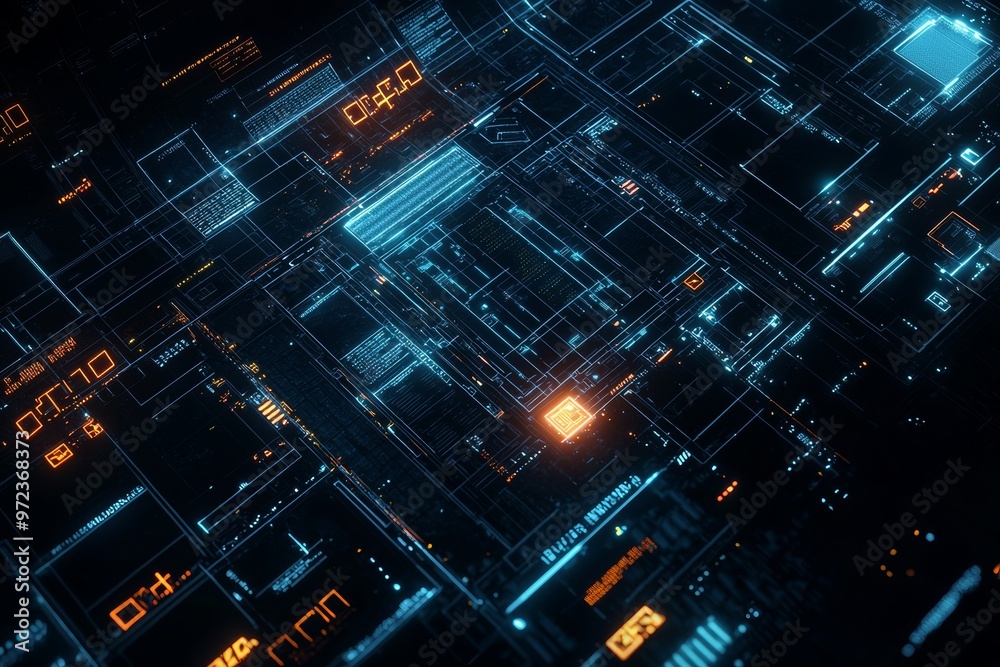 Poster Using generative stock, this futuristic abstract background creates shapes with colorful glowing lines