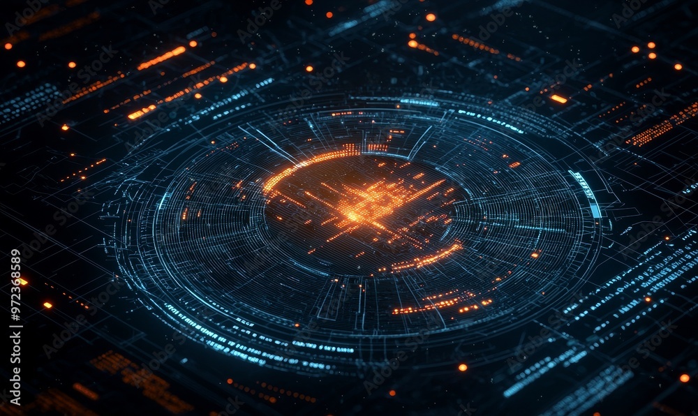 Poster An engineer develops system software, a neural network, a futuristic optical, electronic, engineering, engineering lines, and networks. A neural network is an optical line, and a net based network is