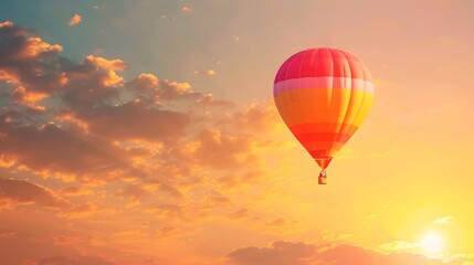 Fototapeta premium Hot Air Balloon at Sunrise: A vibrant hot air balloon floating gracefully in the sky at sunrise. 