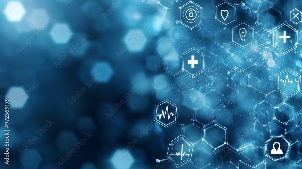 Poster an interactive design innovation concept background with a medical health care icon element