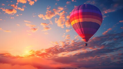 Fototapeta premium Hot Air Balloon at Sunrise: A vibrant hot air balloon floating gracefully in the sky at sunrise. 