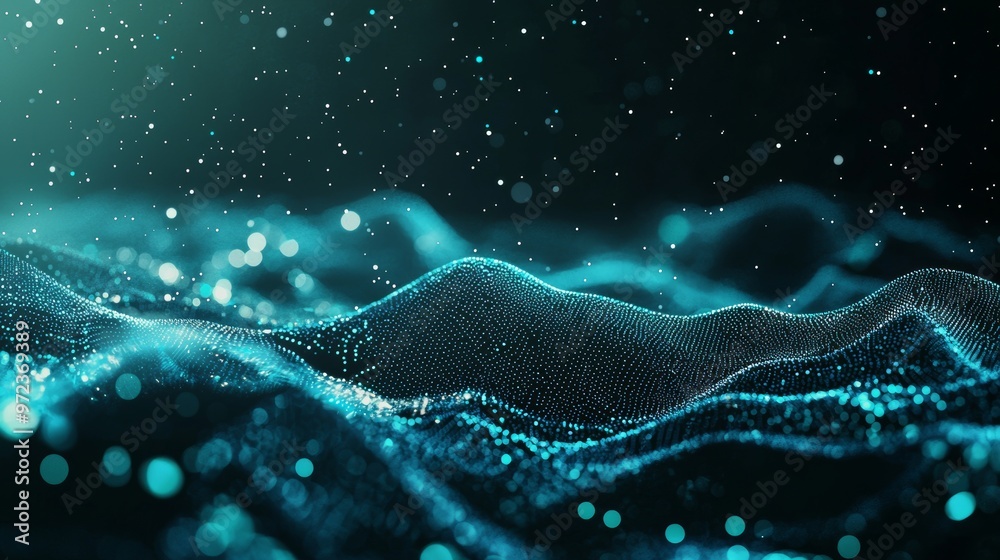Poster Graph of big data. Digital background. Analytics representation. Wave of particles. Realism in 4K.