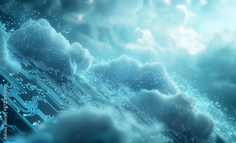 Aufkleber The cloud computing and big data concept illustrated in 2D, Cloud computing technology internet concept background with clouds