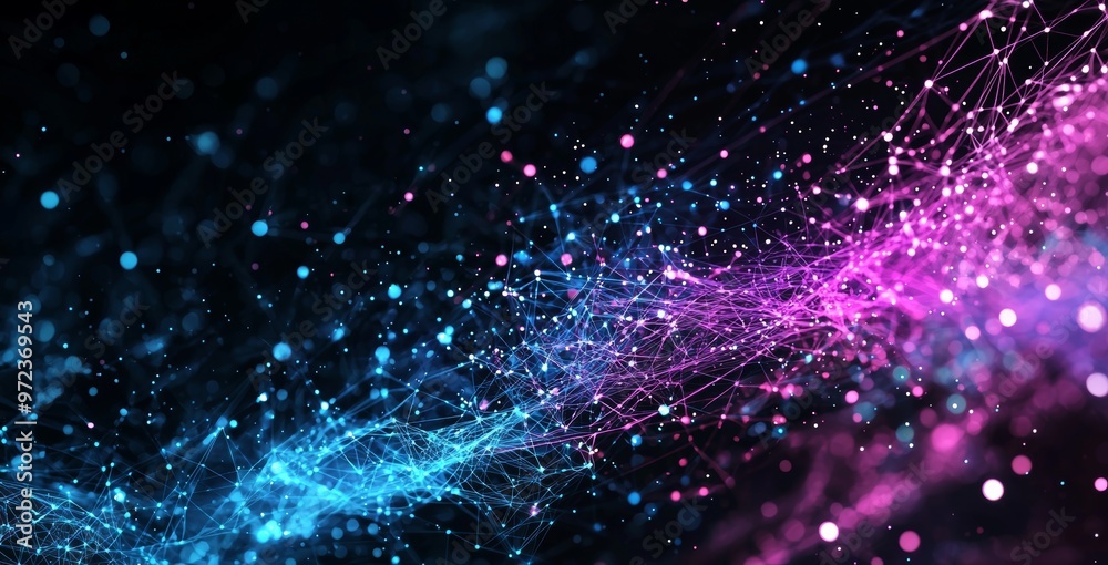 Poster An abstract dot connects with a gradient line and an aesthetic wave line design, which might be used for an internationalization social network or a business big data connection concept.