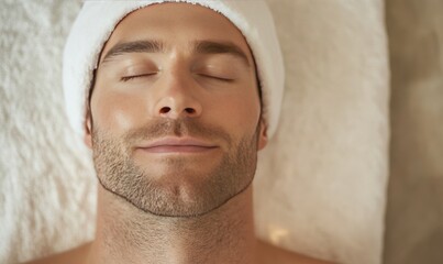 Man relaxing during a facial treatment in a serene spa environment Generative AI