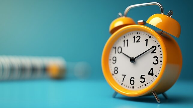 Bright yellow alarm clock showing time on a vibrant blue background, highlighting the importance of punctuality in daily routines
