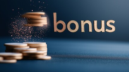 Bonus Coins: A stack of gold coins with a bonus sign falling on top, symbolizing the joy of financial rewards and the exciting possibilities of achieving financial goals.