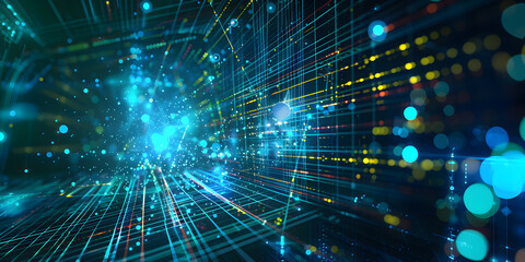 Futuristic digital background with grids and advanced technology elements for a high-tech immersive experience..