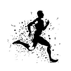 Run, running man, side view, isolated vector silhouette