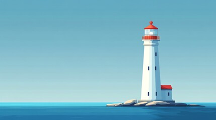 Fototapeta premium A lighthouse on a small island in the middle of the ocean.