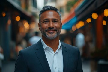 Obraz premium Portrait of a Smiling Middle-Aged Man in a Suit