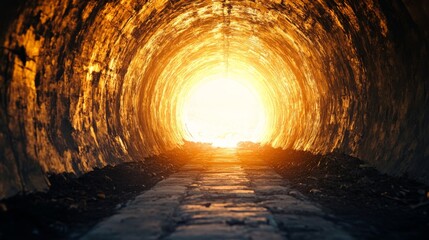Naklejka premium Light at the end of the tunnel illuminating stone pathway