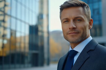 Portrait of a Man in a Suit Outside a Modern Building