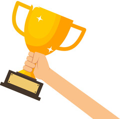 hand holding Gold Trophy Cup