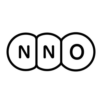 Dinitrogen oxide molecular model icon.