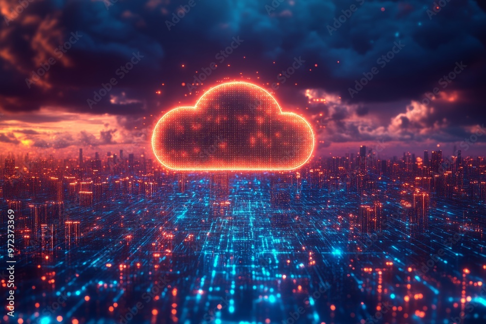 Aufkleber digital city and cloud computing using artificial intelligence background