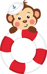Funny sailor monkey with buoy of salvage
