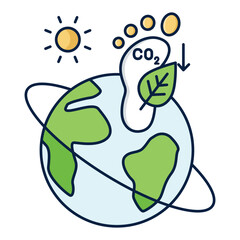 Carbon Footprint Reduction Icon Design. Represents Sustainability, Eco-Friendly Solutions, Conservation Efforts, Environmental Awareness. Vector icon with editable Stroke.