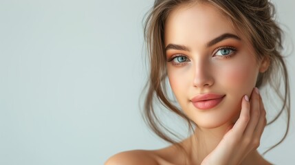 Fototapeta premium Young Woman with Soft Makeup and Subtle Gaze