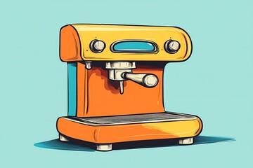 Cartoon image of a coffee machine with simple design on isolated background featuring bright colors and clean lines new beautiful stock image illustration AI