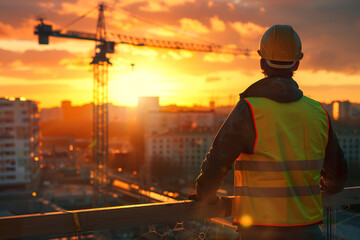 A construction worker wearing a yellow vest.,