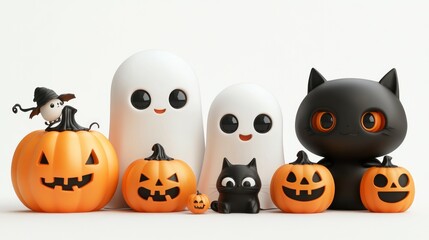 Fototapeta premium Halloween 3d clipart, with lighting pumpkin as companion