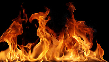 Fire Flames Isolated on Black Background, close-up.