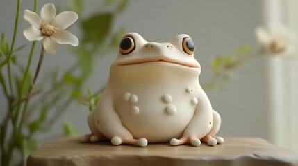23. Charming clay toad with a friendly expression, rendered in soft, muted pastel colors. The sculpture kawaii charm and delicate details make it perfect for adding a touch of whimsy to any room.
