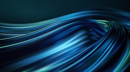 Abstract blue waves flow gracefully across the frame, creating a sense of motion and depth in a serene environment.