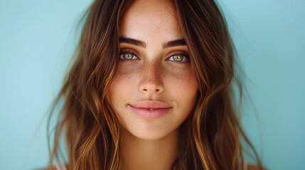 Naklejka premium Woman Portrait Attractive Beauty Hair Smile Backgr
