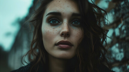 Woman Posing Model Old Wall