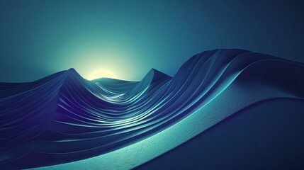 Abstract landscape with flowing waves and soft lighting, creating a serene and futuristic atmosphere for visual projects. Product presentation background.