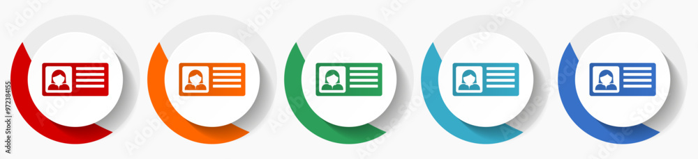 Aufkleber Identity card vector icon set, flat icons for logo design, webdesign and mobile applications, colorful round buttons