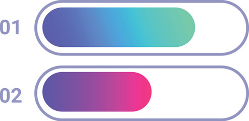 Obraz premium Two colorful loading bars showing different progress status from low to high percentage