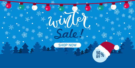 Winter christmas sale banner template with snow flakes. candy canes, christmas shopping sale. Winter Vector illustration
