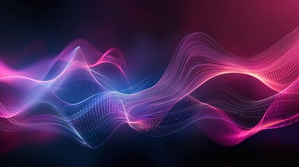 Fototapeta premium Abstract wave pattern in vibrant pink and blue colors, evoking a sense of movement and energy against a dark background. Product presentation background.
