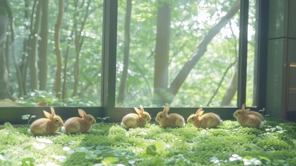 Fototapeta premium Bright and spacious indoor rabbit farming creating a happy and clean habitat for your bunnies