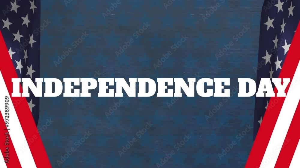 Sticker Animation of independence day text and flags of america on star shaped background