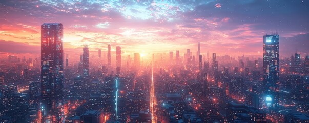 Fototapeta premium AI-driven world, advanced infrastructure, futuristic cityscape, digital networks