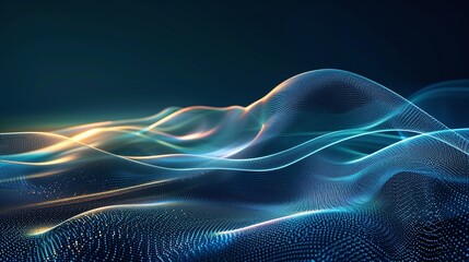 Abstract waves in vibrant colors create a mesmerizing flow, symbolizing motion and energy in a digital landscape. Product presentation background.
