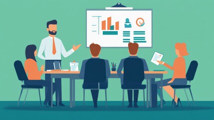 Flat design concept of business training with a coach and colleagues engaged in a session