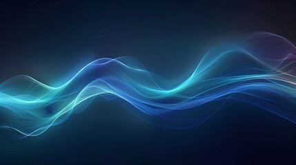 Obraz premium Abstract waves of blue and teal light flowing gracefully across a dark background, creating a sense of depth and movement. Product presentation background.