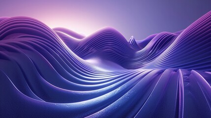 An abstract landscape of smooth, undulating waves in vibrant purple and blue tones, evoking a sense of calm and creativity. Product presentation background.