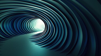 An abstract representation of a tunnel featuring smooth curves and a glowing light at the end, evoking depth and perspective. Product presentation background.