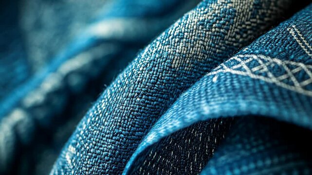 Exploring the intricate patterns of traditional textiles in a vibrant blue fabric from local artisans