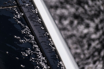 Obraz premium Hail balls in march, natural springtime weather, can cause damages