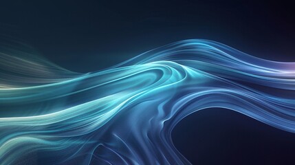 Obraz premium An abstract wave pattern in blue and teal hues, creating a sense of movement and tranquility against a dark background.