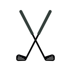 Ice Hockey icon, Hockey sticks, used in ice hockey games. cues with puck isolated on white background. 