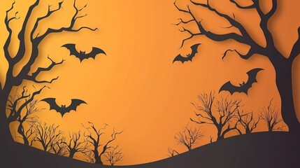 Paper craft. Halloween background. Handmade. Paper cut out with dark background. Background for Halloween cards and decorations. Copy space